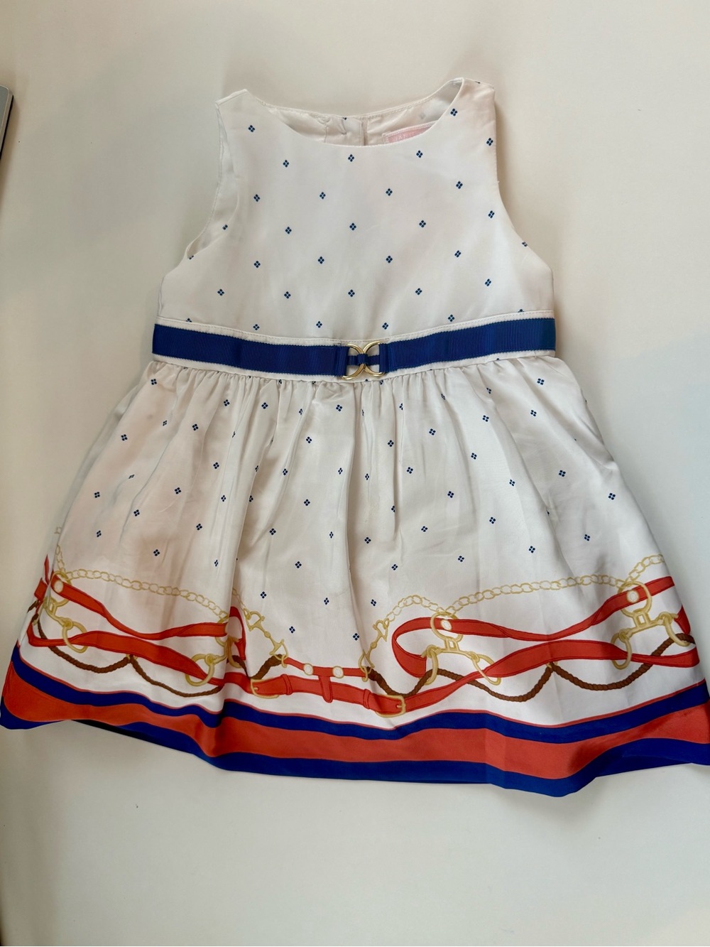 Janie and Jack White Dress with Blue and Red Trim
